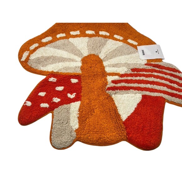 Urban Outfitters Mushroom Tufted Shag Bath Mat Boho Rug Orange Red Cotton NEW - Picture 3 of 15